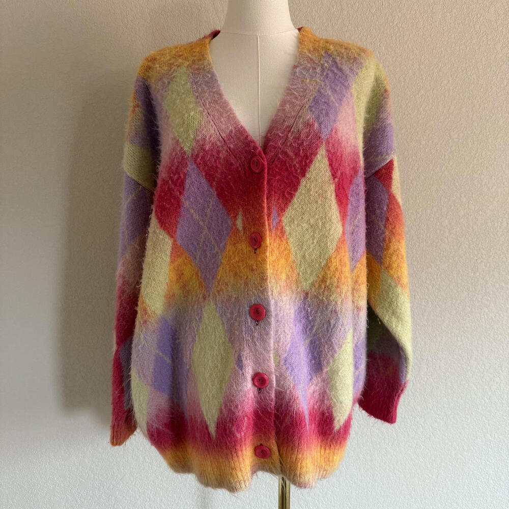Zara Multicolored Mohair Fuzzy Oversized Cardigan Size M